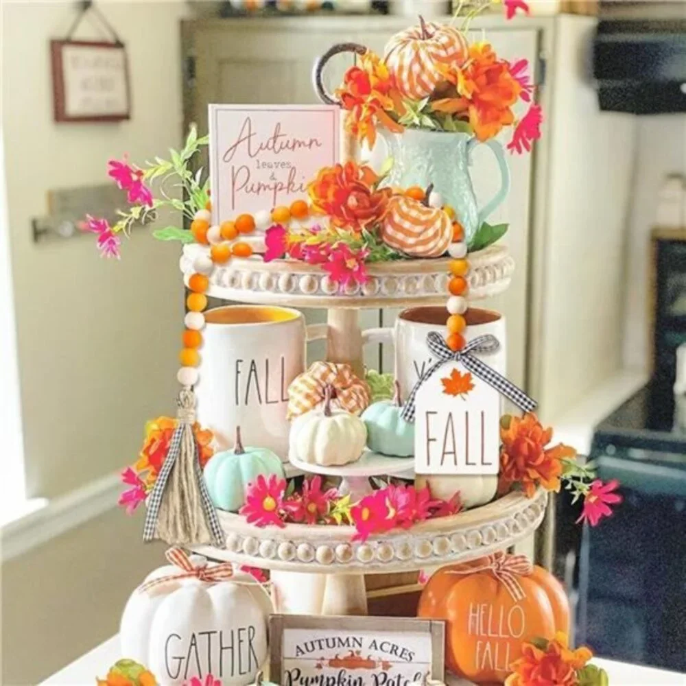 Fall Wood Bead Tassel‎ Garland, 40inch Thanksgiving Farmhouse Rustic Bead